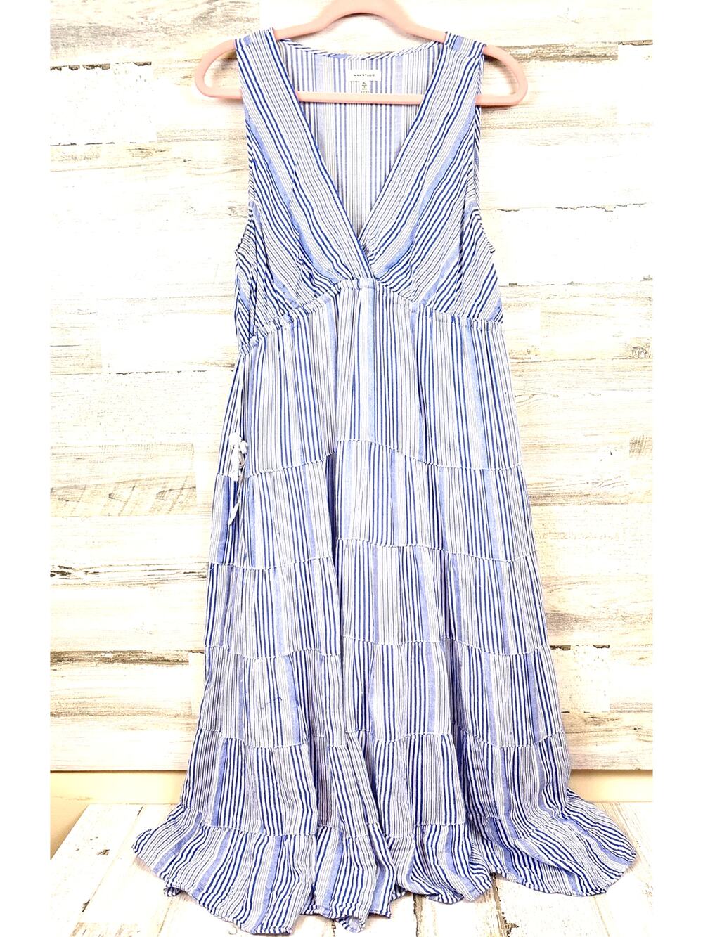 Max Studio XL Blue White Stripe Maxi Dress Coastal Boho Cottagecore